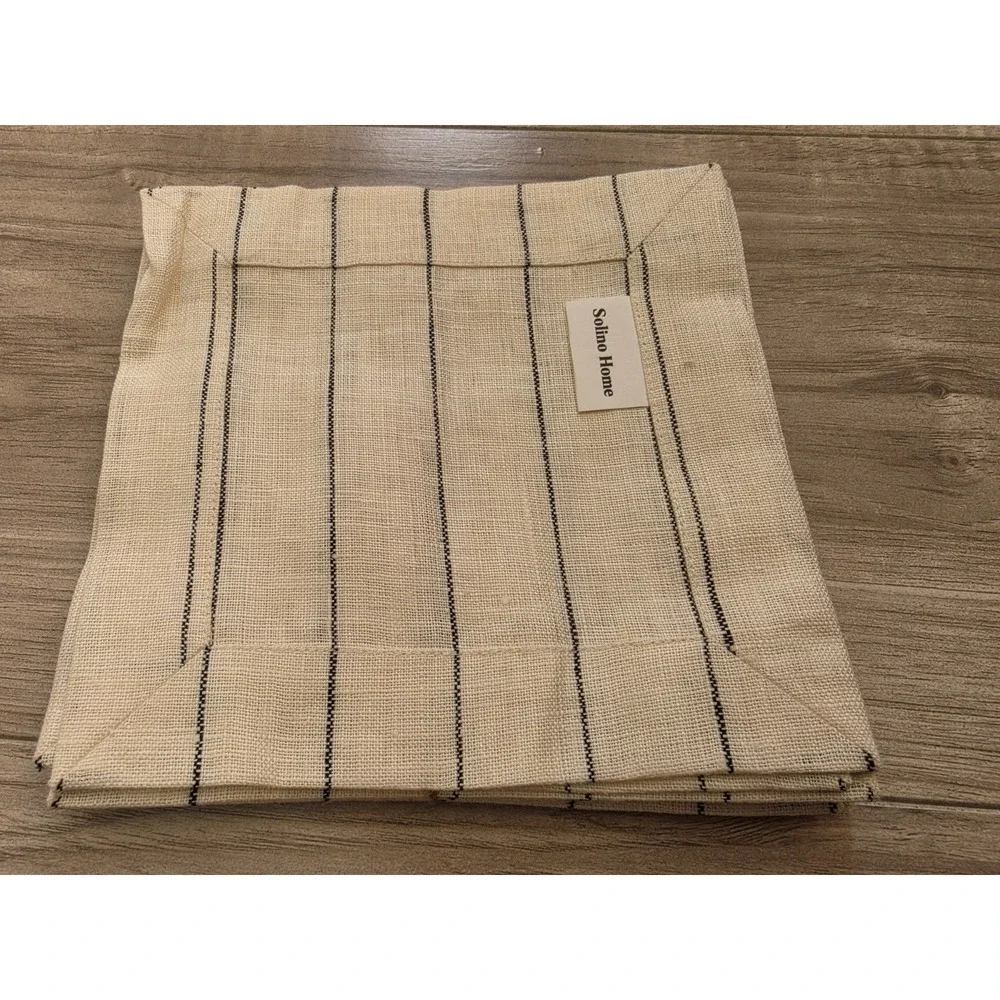 Solino Home Cotton Cocktail Napkins Cloth 6 x 6 Ivory Black Pack Of 12